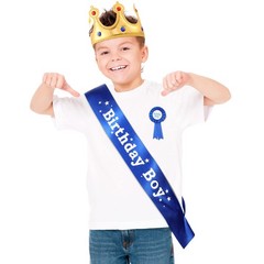 Birthday King Crown Sash Button Pins Set for Kids Party Decorations
