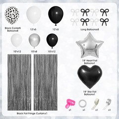 Black Bow Birthday Party Decorations, Coquette Bow Black and White Silver Con…