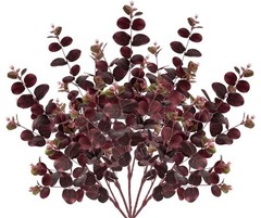 GnFlus 5 Pcs Artificial Eucalyptus Stems 30″ Fake Silk Plants for Burgundy