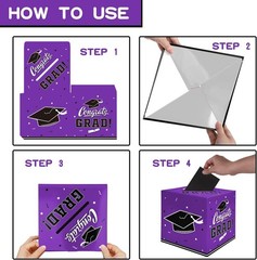 Foldable 9-Inch Graduation Box – Exquisite Purple Card Holder for Celebrations