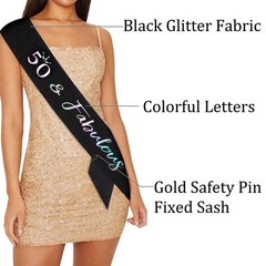 Black 50 & Fabulous 50th Birthday Sash Women Party Decorations Gift For Her