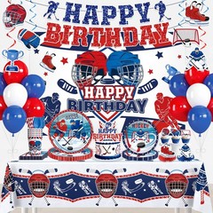 208 Pcs Hockey Party Decorations Set for 25 Guests – Tableware, Backdrop, Balloo