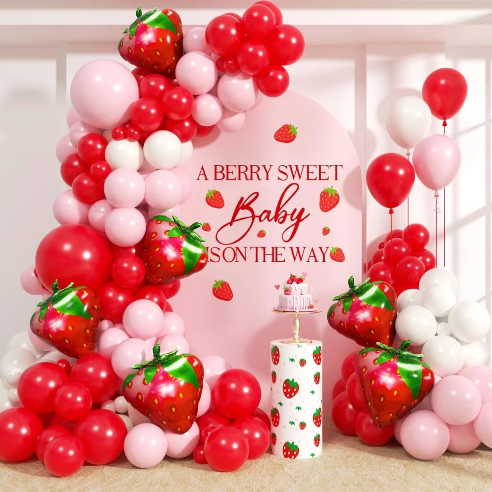 Strawberry Balloons Garland Arch Kit – 153Pcs Different Size Red and Pink Bal…