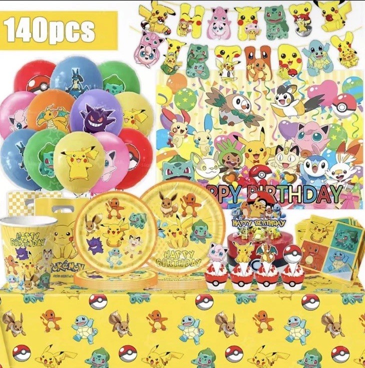 140pc Party Pokemon Birthday Decoration Pikachu Costume Party Supplies Balloons