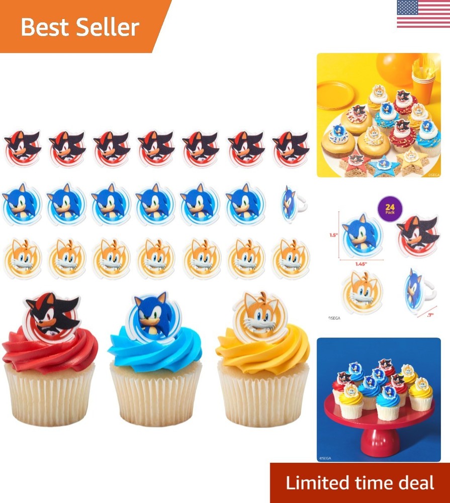 Sonic the Hedgehog 24 Count Cupcake Rings – Ideal for Birthday Decorations