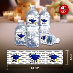 Class of 2025 Blue Graduation Water Bottle Label Set of 25 Waterproof Glossy