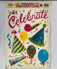 Party window clings, “Celebrate”, from Prime Designs, Reusable, NOS