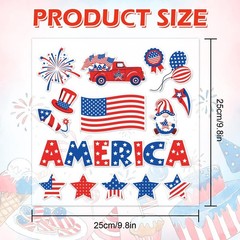 2 Sheet Patriotic Thick Gel Clings 4th of July American Flag Star Truck Gnome Re