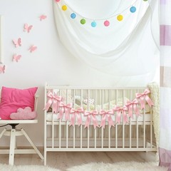 2 Strings of 16PCS Pink Bow Garlands Banner Decoration,Pre-Strung Satin Ribbo…