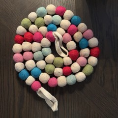 Felted Wool Pom Pom Garland Mini Ball 1”- 6 feet Christmas Holiday Multi-Colored