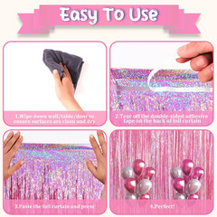 Pack Laser Pink Tinsel Foil Fringe Curtains, Mothers Day Pink Decorations, Metal