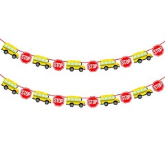 Corabsar 2Pcs Back to School Bus Banner Pre-Strung Paper Classroom Decor