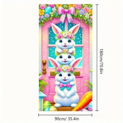Easter Decorations Colorful Flowers Eggs Carrot Bunny Door Cover Banner 71×35″