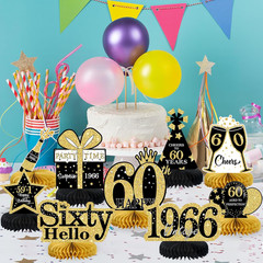 9 Pcs 60Th Birthday Decorations Honeycomb Centerpieces for Women Men, Black Gold
