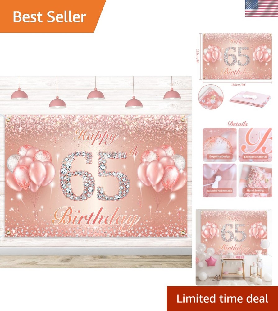 Stunning Rose Gold 65th Birthday Banner – Perfect 4x6ft Backdrop for Parties