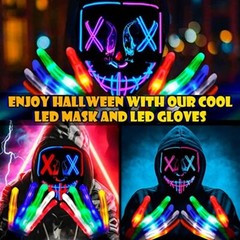 Halloween Mask LED Light Up Purge Mask with LED Gloves, Scary Glow Mask Costume