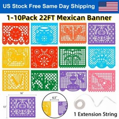 3-36Pcs 22FT Mexican Banner Large Plastic Papel Picado Banner Fiesta Party Decor