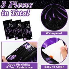 3 Pcs Oilproof Birthday Table Covers in Black Purple – Perfect for Parties!