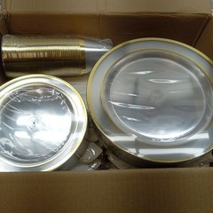 350PCS Gold Plastic Dinnerware Set, Disposable Party Plates for 50 Guests…R1W2
