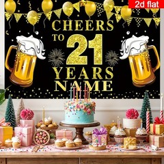2D Flat Banner Customizable Name for 21St Birthday Party Banner Backdrop ☋
