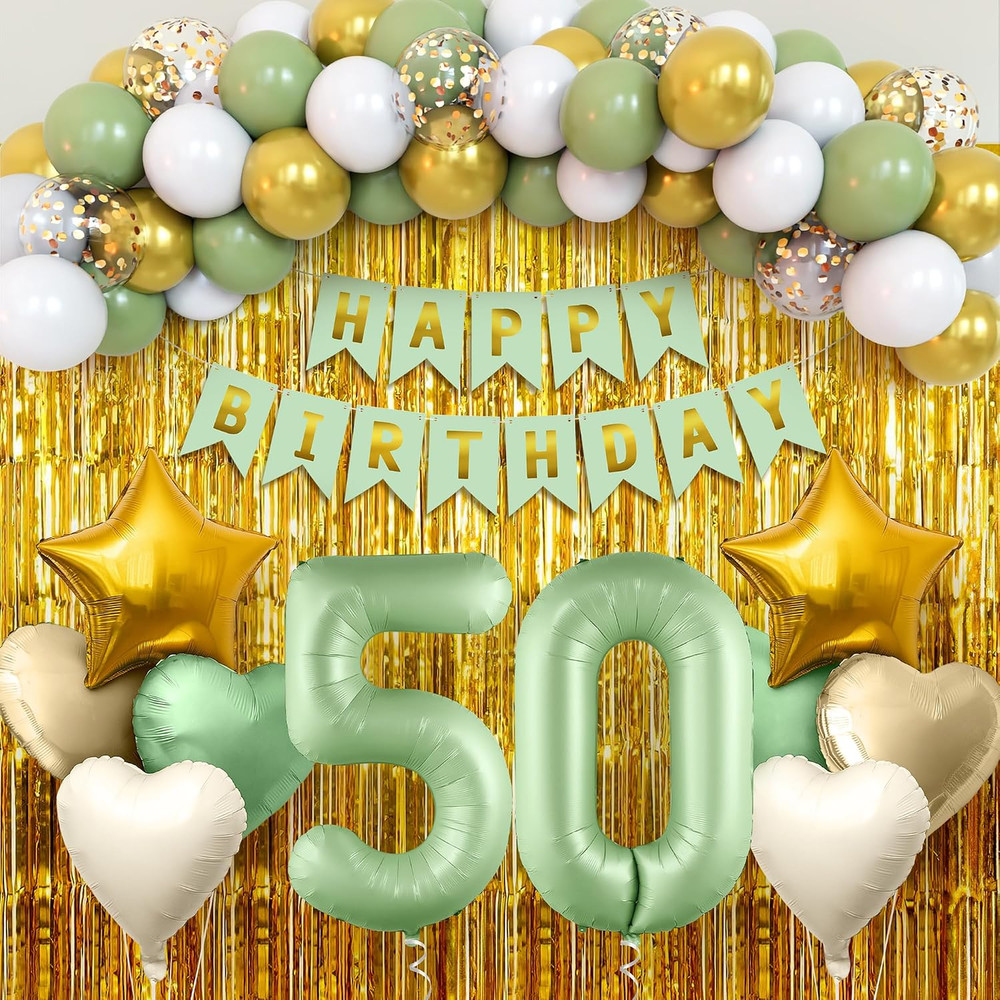 , Sage Green 50Th Birthday Decorations Set – Pack of 49 | Sage Green 50 Balloon
