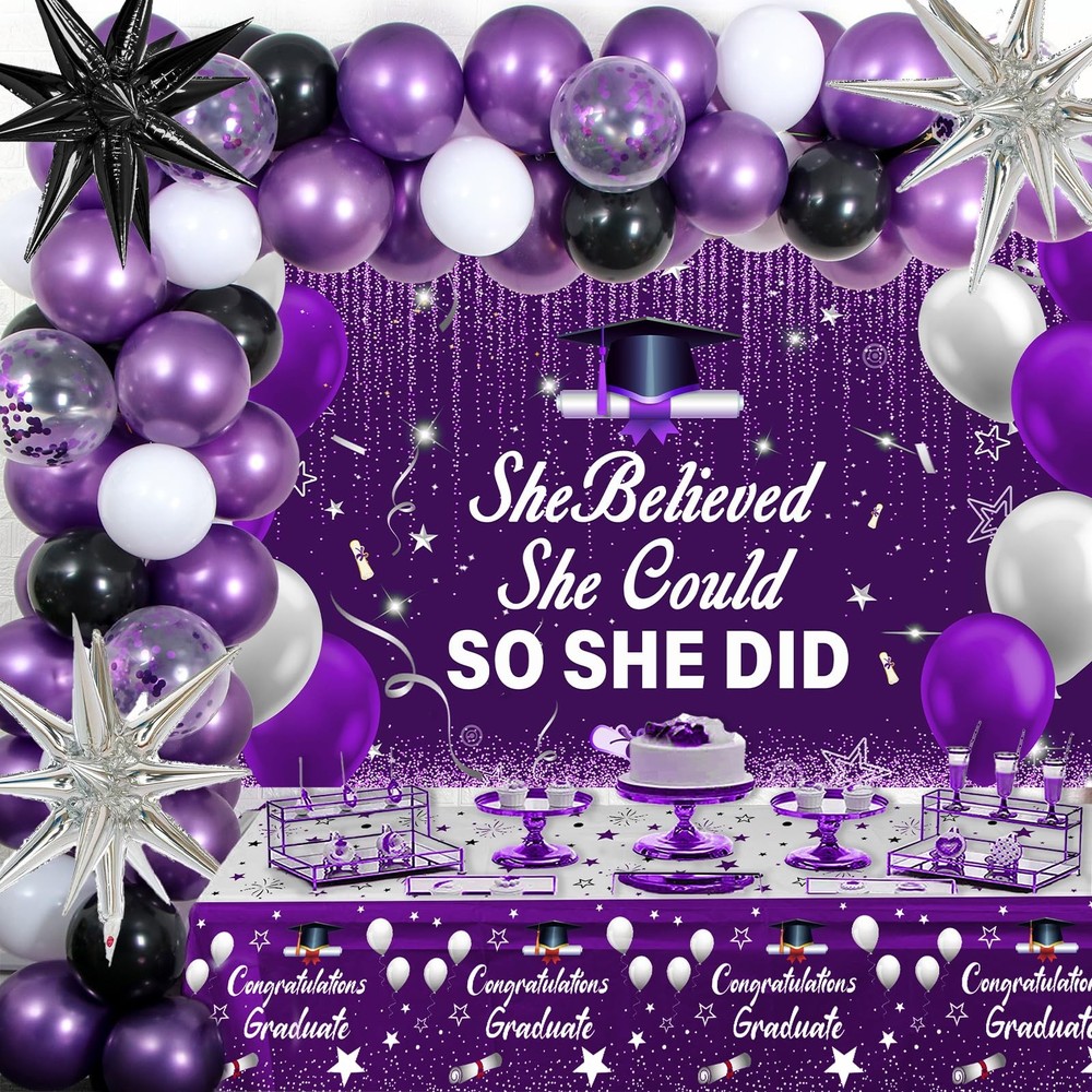 Purple Black 2026 Graduation Decorations for Women Girls – She Believed She C…