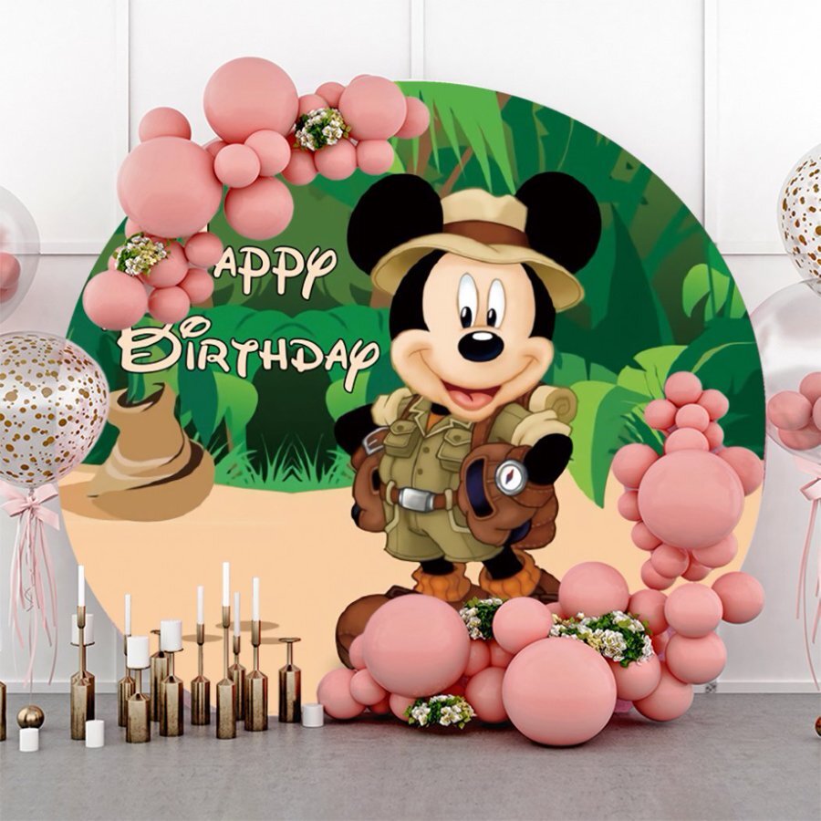 Round Backdrop Cover Outdoor Mickey Mouse Birthday Party Photo Background Decor