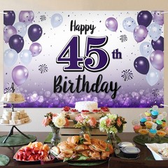 Happy 45th Birthday Decorations,45th Purple Balloon Large Birthday Banner Bac…