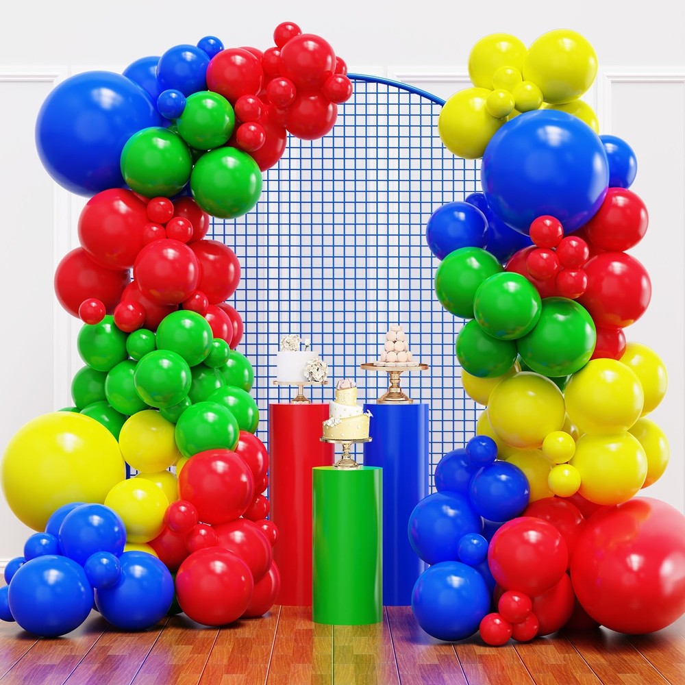 Red Blue Green Yellow Balloons, 136pcs Colorful Latex Balloons with Different…