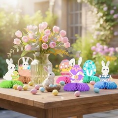 Pack of 9 Pre Assembled Rabbit Honeycomb Decoration Easy Setups Party Supplies