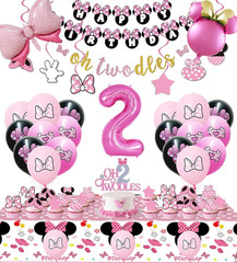 Pink 2Nd Birthday Party Supplies, Oh Twodles Girl Second Party Decorations Inclu