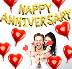 Happy Anniversary Balloons – 16 Inch Gold Anniversary Letters Banner & 18 Inch H