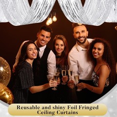 4 PCS 15ft Silver Metallic Foil Ceiling Fringe Curtains Graduation Party Decor