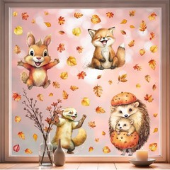 6 Sheets 75pc & 4 Sheets 63pc Fall Window Clinger Stickers Leaves Animal Harvest