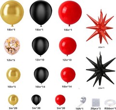 146Pcs Red Black and Gold Balloons Garland Arch Kit with Red and Black Exploding