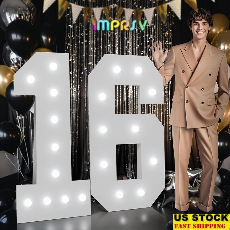 4ft Light Up Number 16 Birthday Decorations Marquee Foam Board Party Decor New