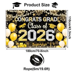 Graduation Decoration 2026 Hanging Banner Black Gold High School College