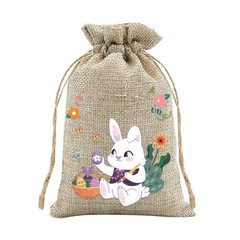 Easter Rabbit Drawstring Bags Set of 30 for Candy Present Pouch Linen Mix