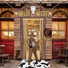 5Pcs West Cowboy Party Decorations Western Themed Saloon Door Banner Cowhide …