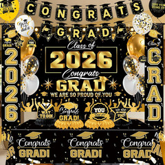 Graduation Decorations 2026 Set – Congrats Grad Banner, Class of 2026 Backdrop
