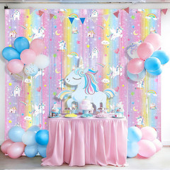 2Pack Unicorn Birthday Decorations 3.3X6.6Ft Unicorn Backdrop Foil Fringe Curtai