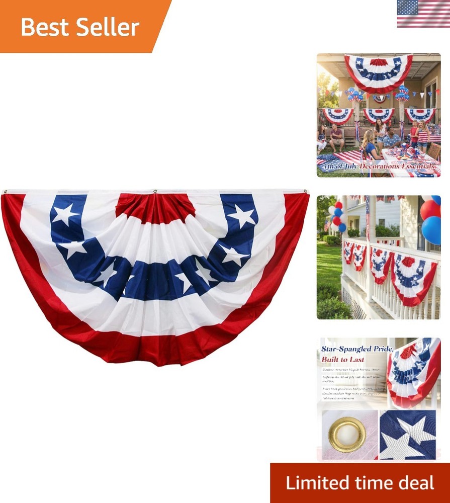 Machine Washable 4th of July Decor – Stylish American Flag Bunting – 36″L x 18″W