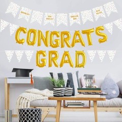 DAZONGE Congrats Grad Graduation Party Balloons & Banner – White and Gold – New