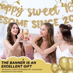 Pre Strung Happy Sweet 16 Awesome since 2010 Banner Glitter Sweet 16Th Birthday