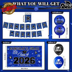 Graduation Decorations 2026-Blue and Black Graduation Party Decorations Supplies