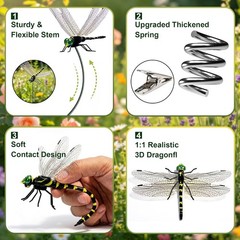 12 Pack 3D Dragonfly Clips, Fake Dragonflies with Stakes, Realistic Plastic Drag
