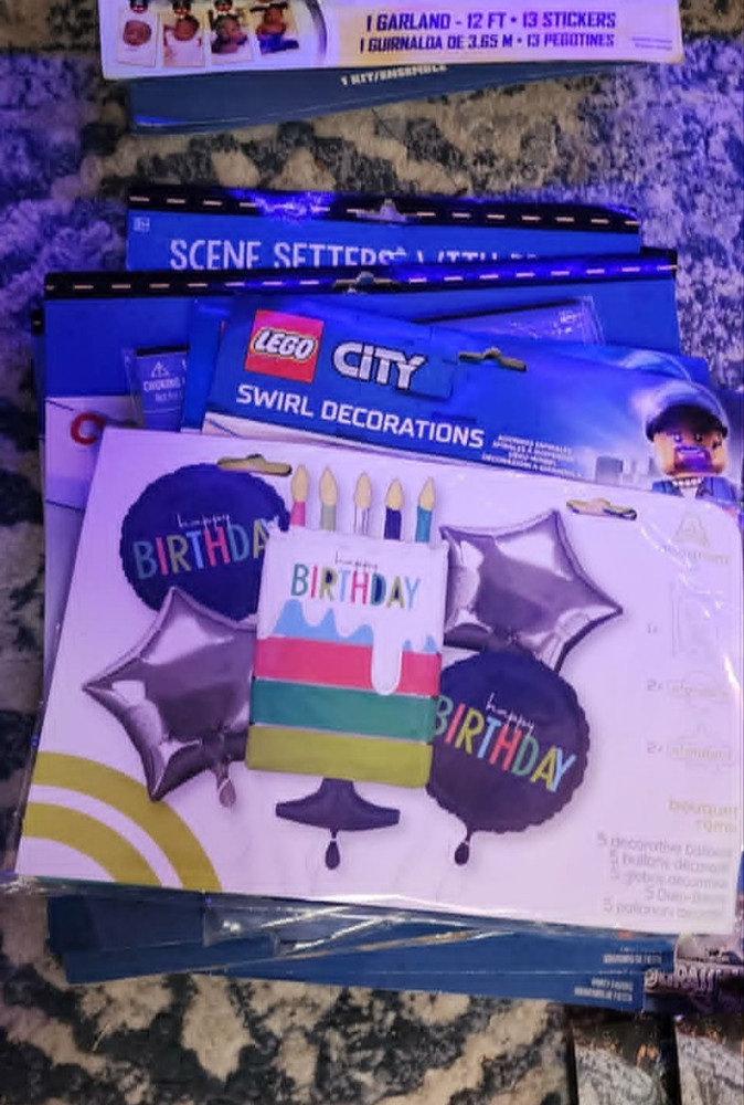 Lego City swirl ,& 1St responders Decorating Kit, balloons & Party Birthday New