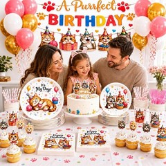 Cat Themed Birthday Decorations Set NEW