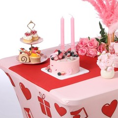 Oudain 2 Pcs Valentine’s Day Stretch Table Cover 6 Feet Red Heart Valentine’s Da
