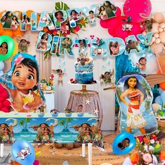 Moana Party Decorations Disney Princess Birthday Balloons Tablecloth Cake Topper